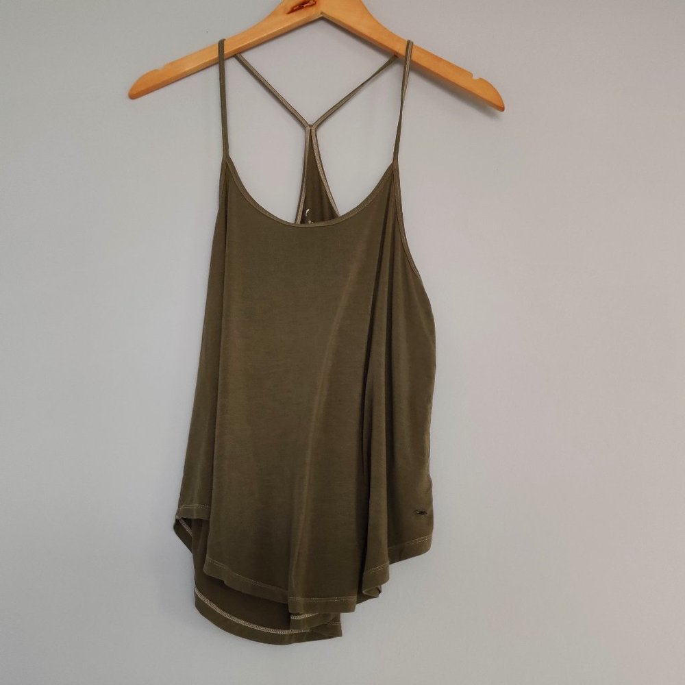 American Eagle Soft and Sexy Green Tank Top: Loose Fit, Spaghetti Cross Back